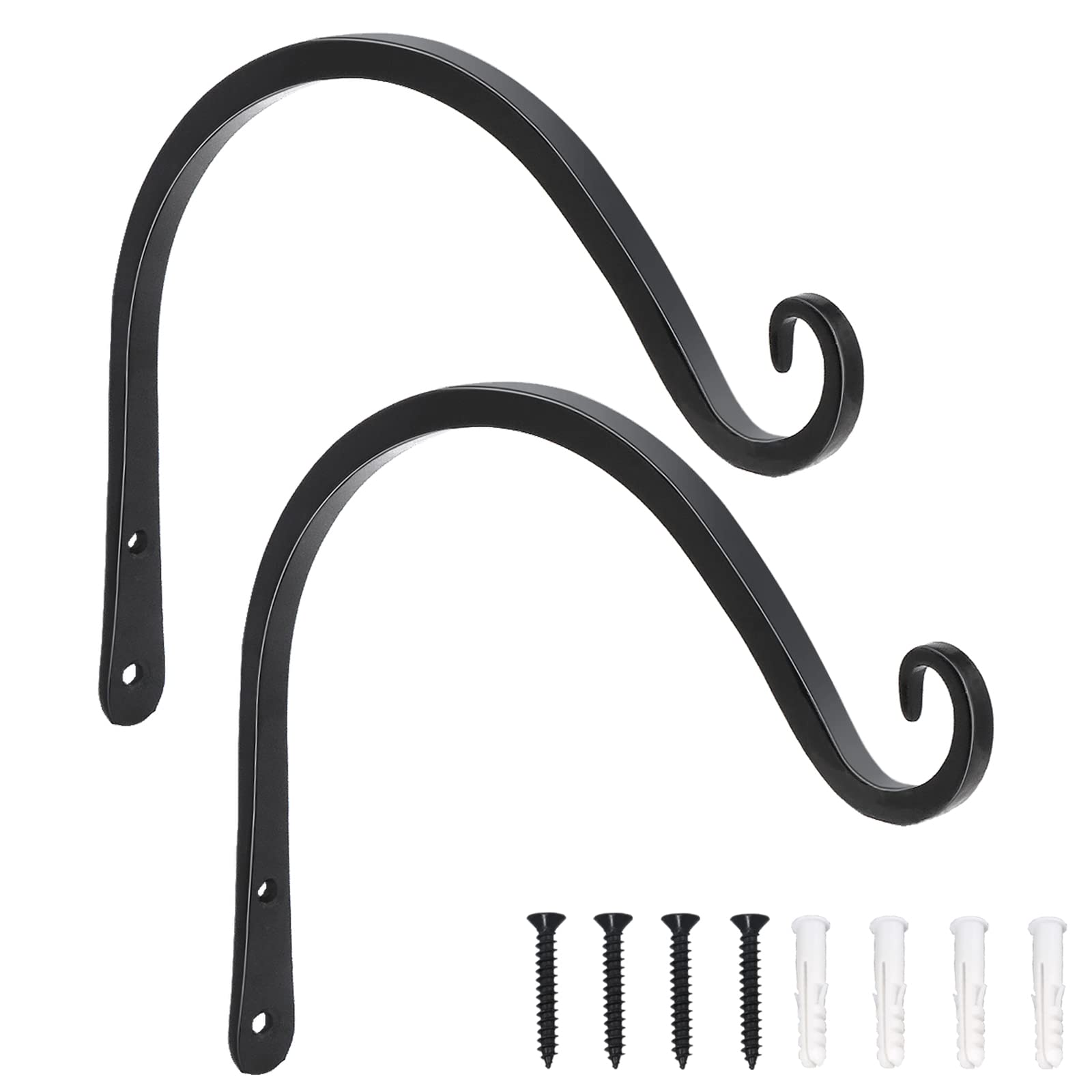 LOOGI Hanging Plant Bracket, Wall Hook Plant Hanger 8 Inch Decorative Hooks for Indoor Planter Lantern, Outdoor Bird Feeder Wind Chime, 2 Pack Black