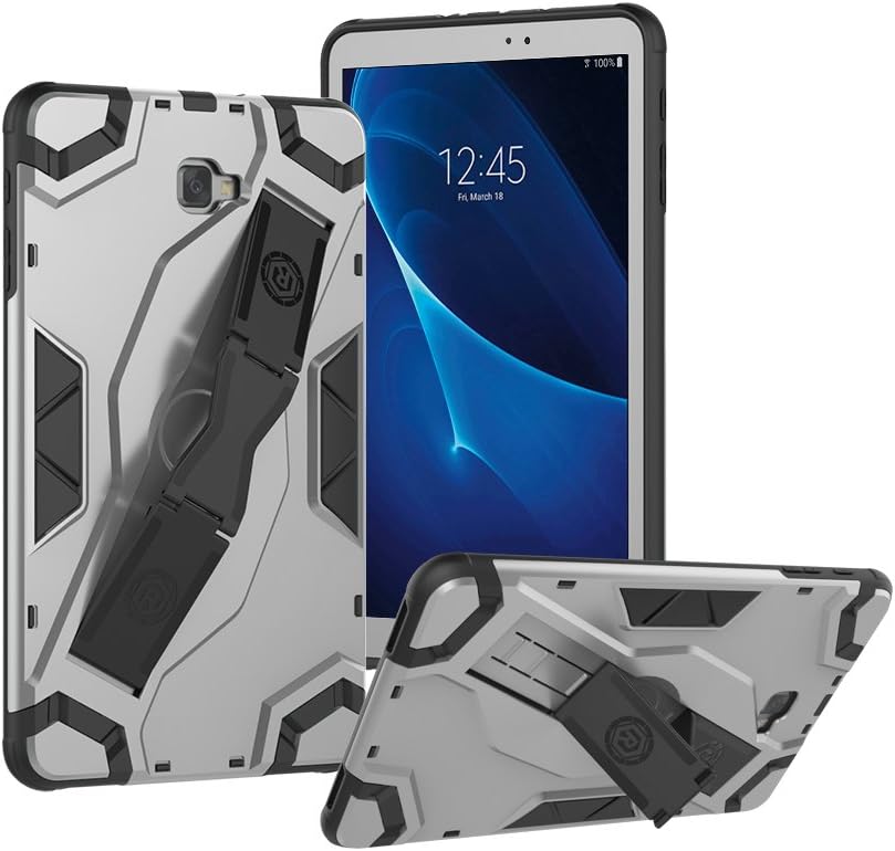 Galaxy Tab A 10.1 Case, SM-T580 Case, Roiskin Slim Heavy Duty Shockproof Rugged Bumper Case with Kickstand Hand Strap for Samsung Galaxy Tab A 10.1" 2016 SM-T580/SM-T585 (No Pen Version) Silver
