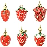 KitBeads 6Pcs Red Strawberry Charms18K Gold Plated Fruit Charm 3D Dangle Strawberry Charms for Jewelry Making Bracelets Necklaces Crafts
