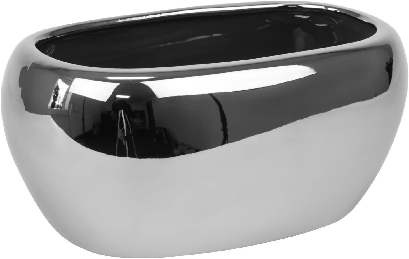 Keramik Übertopf L 28 cm silber Pflanztrog Kakteen Blumentopf Oval