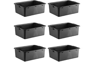 ZEDFIRE 6-Pack 20" x 15" x 7" Commercial Bus Tub/Bus Box - 9 Gallons Without Lid - Heavy-Duty Polypropylene Dish Box for Restaurants, Kitchens, and Foodservice - Stackable and Freezer-Safe - Black