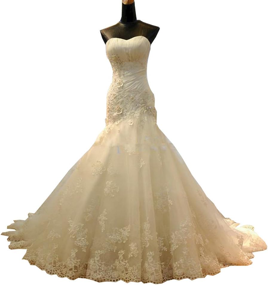 Newpeach Women's Sweetheart Lace Backless Lace-up Chapel Bridal Gown