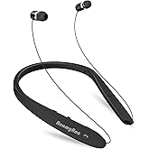 RoomyRoc Bluetooth Headphones, Wireless Neckband Headset Evoking Siri & Bixby with Retractable Earbuds, Sports Sweat-Proof Noise Cancelling Foldable Stereo Earphones with Mic (Black)