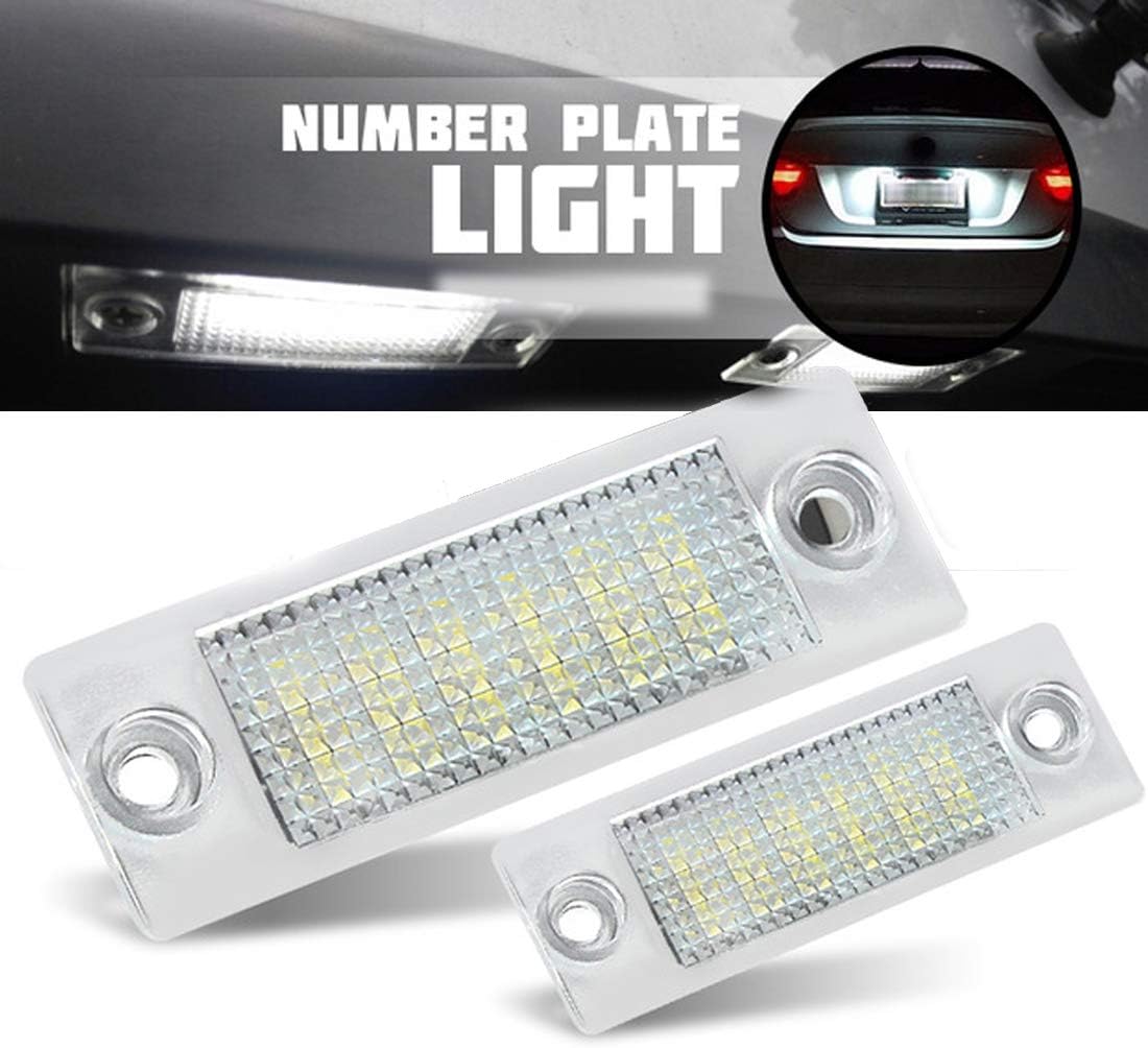 VIGORFLYRUN PARTS LTD 2pcs Car LED License Number Plate Light For Touran Caddy 3 Golf 5 Plus J-etta 5 P-assat B5.5 B6 Sedan, 18 LED Canbus 12V Error Free White Lamp