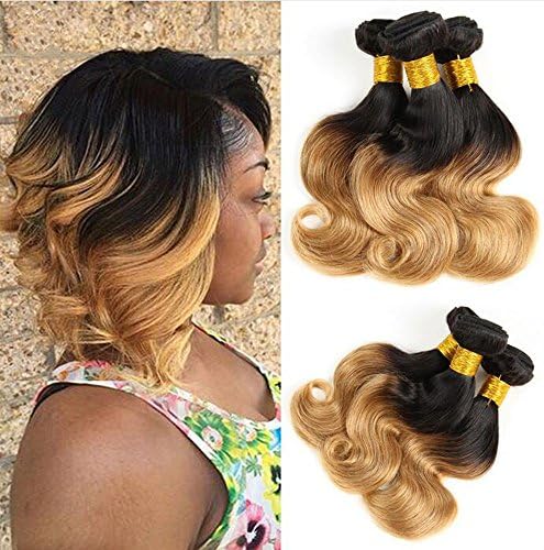 Hairitory hair Fashion short Malaysia Ombre body wave virgin hair bundles 3pcs /lot wholesale short Ombre hair bundles 1b /27 ombre Bob hair extensions (10 10 10, T1B/4/30)