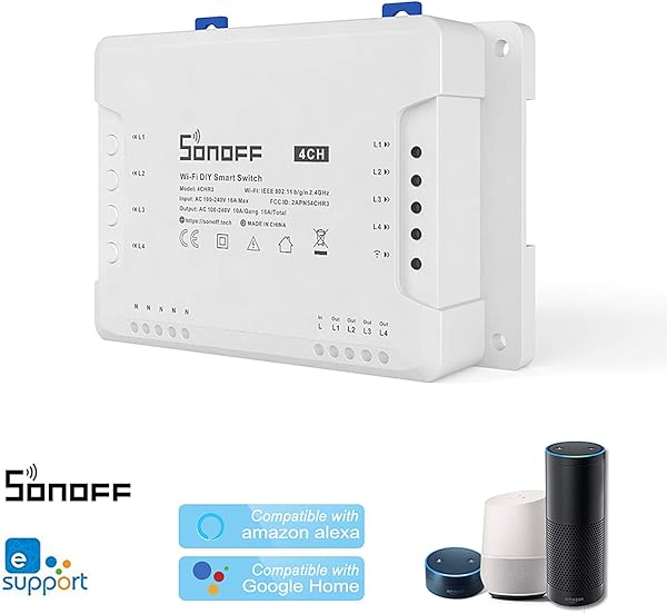 Janhiny 4CH R3 ITEAD 4 Gang WLAN Switch 4 Wege Montage WLAN WLAN Smart Switch Kompatibel mit Amazon Alexa und fr Google HomeNest Smart Home