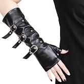 JISEN Women Half Palm Fingerless PU Leather Night Bar Band Up Punk Gloves