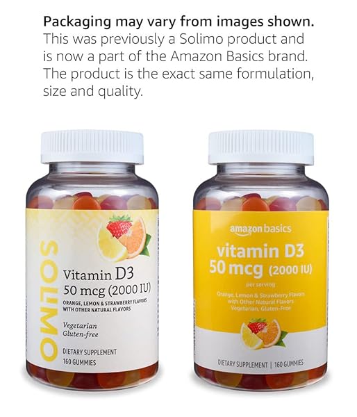AMAZON BASICS VITAMIN D3 2000 IU GUMMIES, ORANGE, LEMON & STRAWBERRY, 160 COUNT (2 PER SERVING) (PREVIOUSLY SOLIMO)