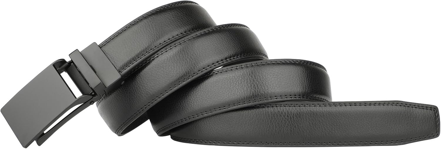 Men's Comfort Genuine Leather Ratchet Dress Belt with Automatic Click Buckle (Suit Pant Size 28"-44", Style 2 -Black): Clothing