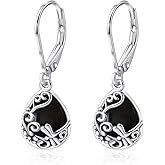 Real 925 Sterling Silver Trendy Dangle Earrings for Women | White Gold Plated | Hypoallergenic Turquoise/Black Onyx/Opal Filigree Jewelry Lightweight Celtic Lover Knot Leverback Earrings Gifts