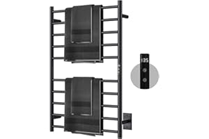 Sharpeye Towel Warmer Rack with 24hr Timer, Matte Black Heated Towel Rack for Bathroom, Plug-in/Hardwired, Wall Mounted 10-Ba