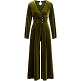 CIDER Womens Velvet Jumpsuit Long Sleeve V Neck Wide Leg Elegant Romper