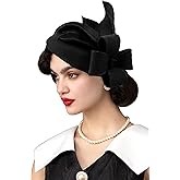 RZTA Women's Vintage 100% Wool Felt Cloche Bucket Bowler Hat Winter Vintage Bow Fedoras Church Fascinator