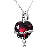 Lvoryance Snake Necklace 925 Sterling Silver Vintage Snake with Heart Cut Birthstone Pendant Necklace for Women