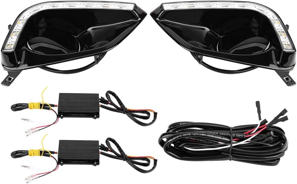 Qiilu Car Daytime Running Light, 1 Pair 2-Color Car Turn Signal Lights DRL LED Fog Lamp for Toyota Vios 14-16