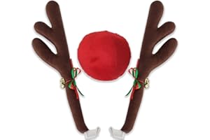 OxGord Reindeer Antlers & Nose - Christmas Decorations for Window Roof-Top & Grille Rudolph Reindeer Kit - Auto Holiday Exterior Accessories Kit Best for Car SUV Van Truck
