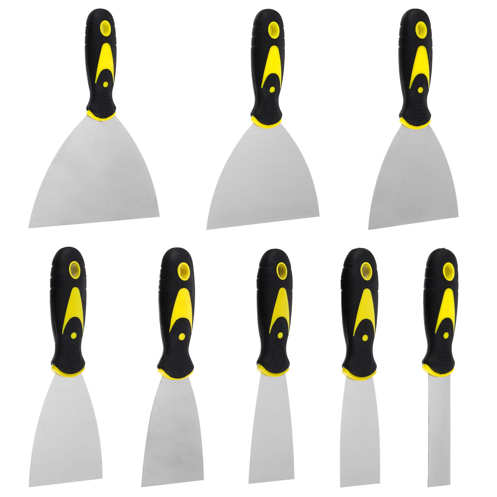 Xinzistar 8 PCS Wallpaper Scrapers, 8 Pieces Different Size Wide Putty Knife Set, Paint Scraper, Metal Spackle Knives Paint Tools for Wallpaper/Decals/Drywall Finishing/Plaster Scraping