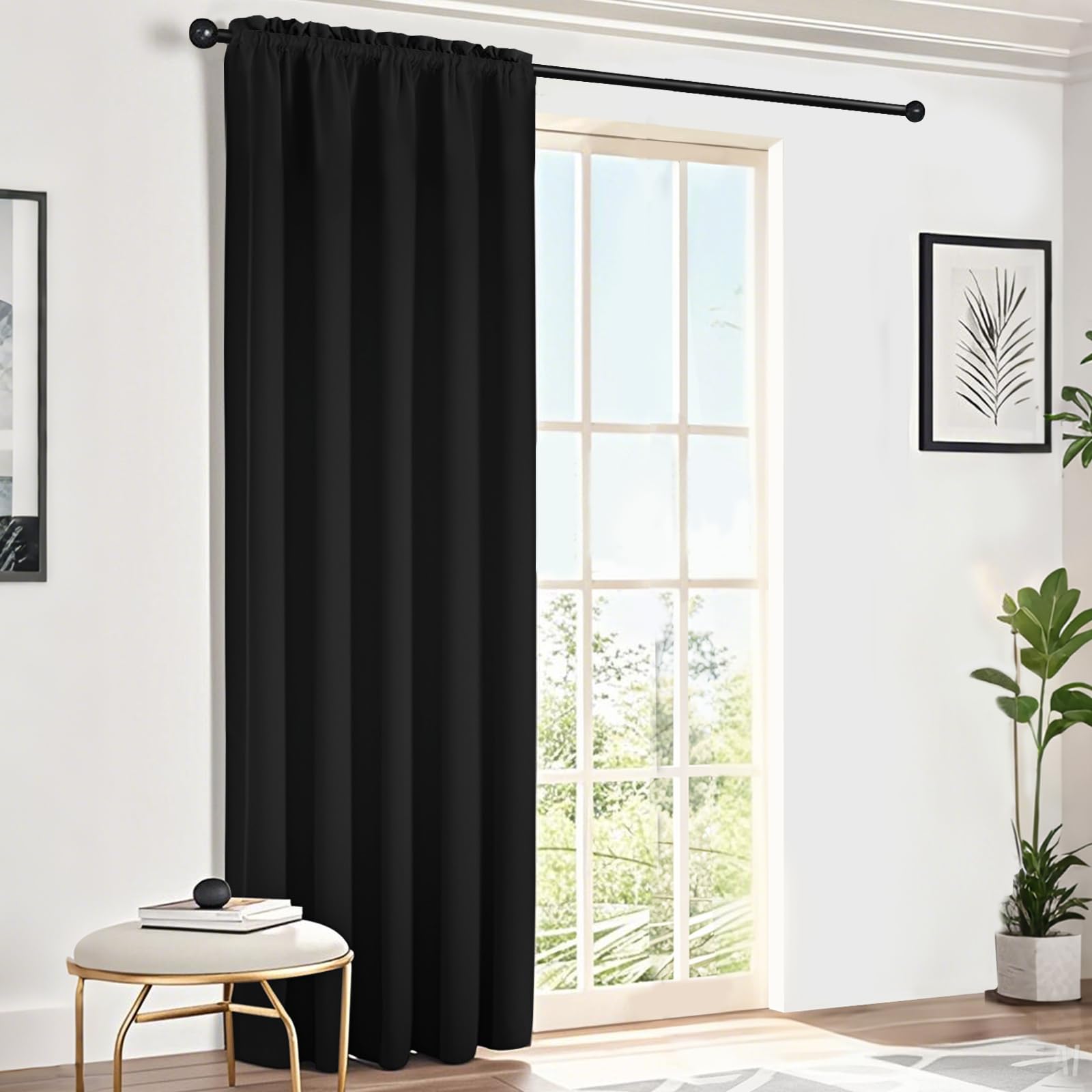 NAKIHOUSE Black Blackout Curtains, Thermal Curtains 63 Inch Drop Slot Top Curtains, Single Curtain for Door Doorway Window Living Room Bedroom, 1 Panel โ image 1