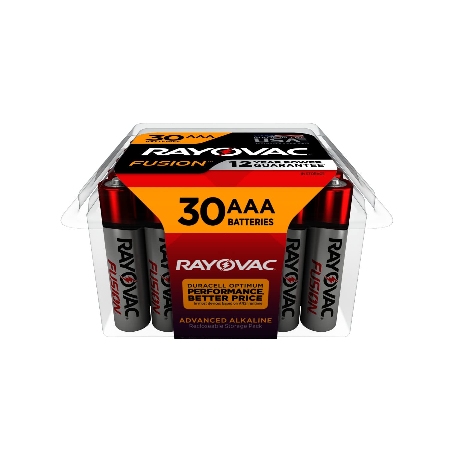 Rayovac Fusion AAA Batteries, Premium Alkaline Triple A Batteries (30 Battery Count) Red, Silver