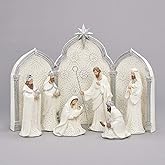 Roman 133013 Nativity Silver Dot White with Triptych Backdrop,11.25 inch