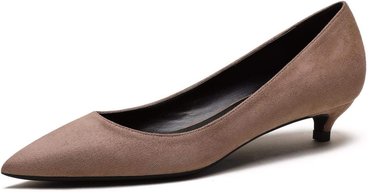 Women's Kitten Heels Pumps Classic Closed Pointed Toe Slip On Formal Office Work Dress Low Heels Shoes