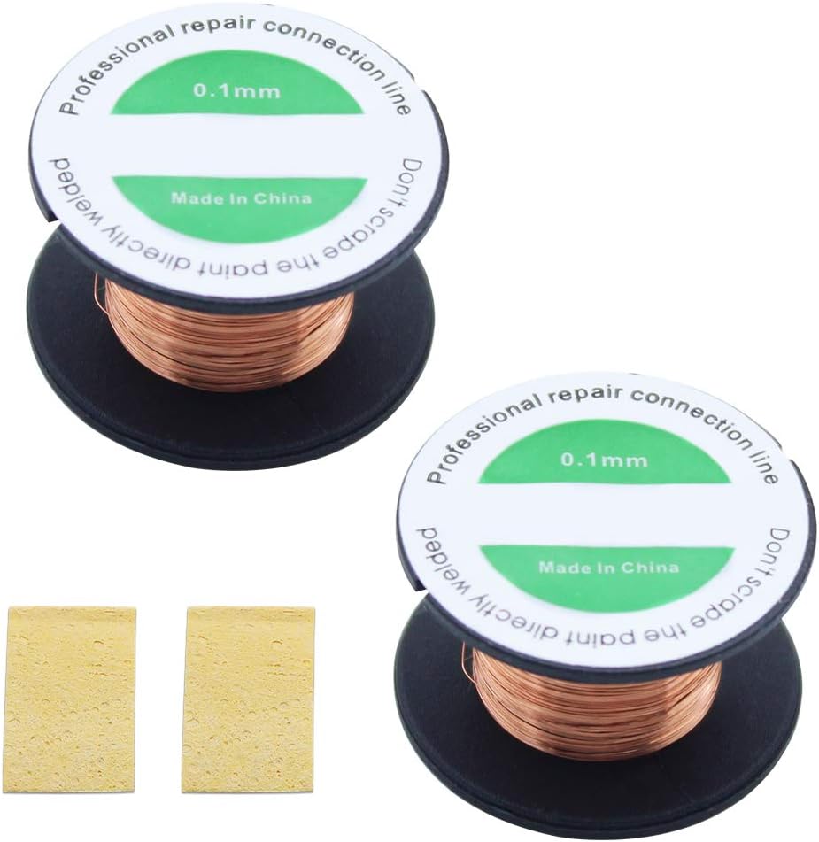 SPTwj 6 Pack Enameled Wire Copper Wire Magnet Winding Wire Diameter 0.1mm Long 10m Repair Wire for Connecting or Soldering Purpose Includes 2 Pieces Solder Tip Cleaning Sponge