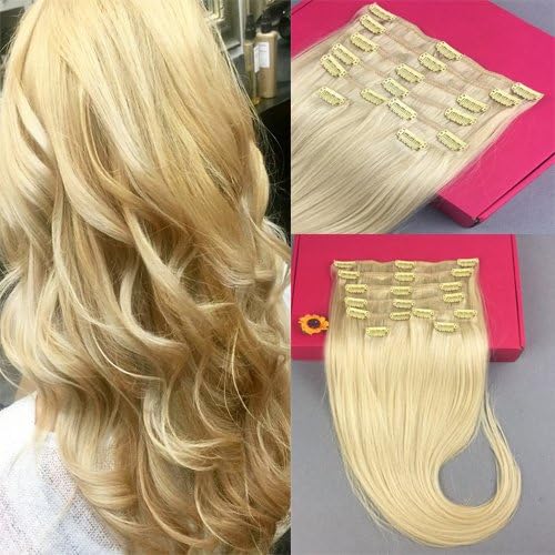 Clip on Extensions Real Human Hair Nordic Clip in Remy Hair 20 Inch Color #613 Full Head Straight Clip in Human Hair Extensions 8Pcs 130 Gram/Set(#613 - Bleach Blonde)