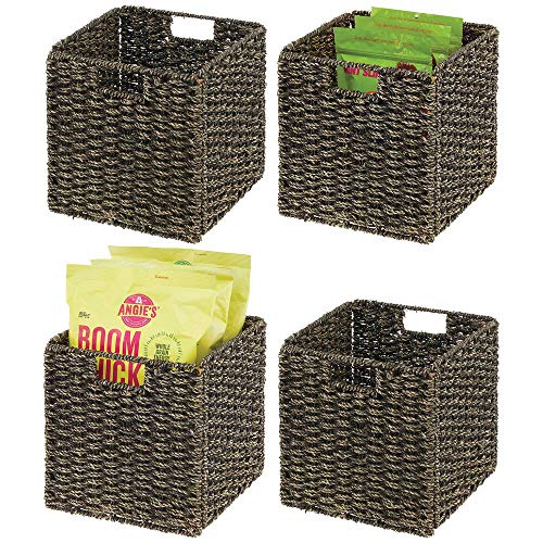 mDesign Seagrass Woven Cube Storage Bin Basket Organizer with Handles