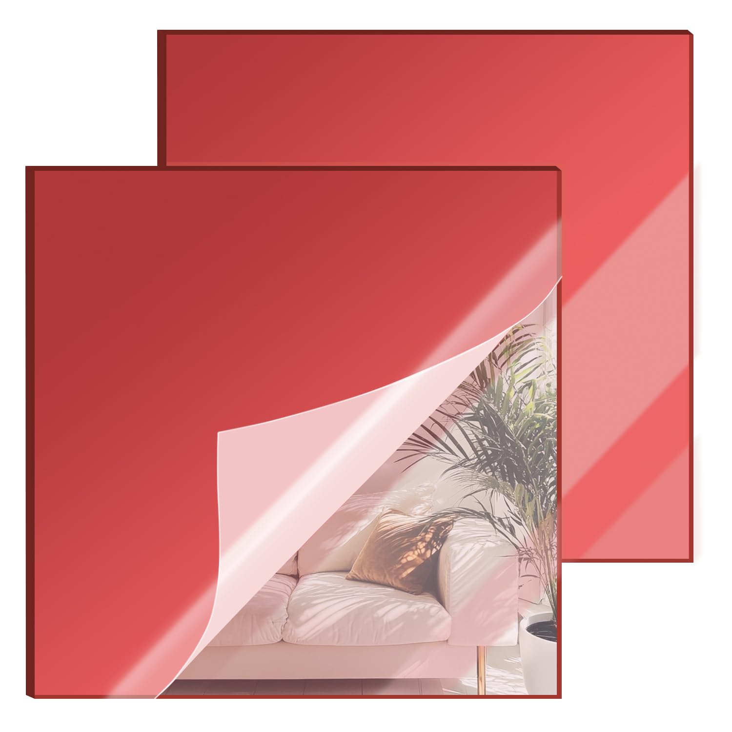 Photo 1 of 12x12 Inches Deep Red Mirror Acrylic Sheet – 2 Pcs Reflective Acrylic Panel for DIY Crafts, Home Décor & More (30x30 cm)