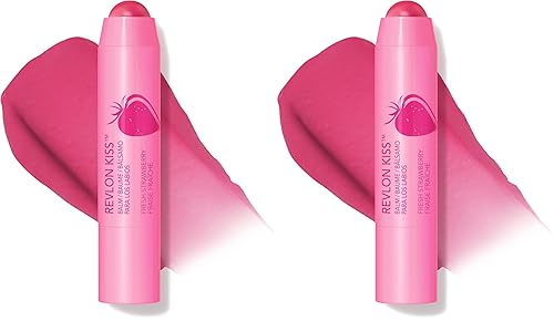 Revlon Lip Balm, Kiss Tinted Lip Balm, Face Makeup with Lasting Hydration, SPF 20, Infused with Natural Fruit Oils, 025 Fresh Strawberry, 0.09 Oz (Pack of 2)