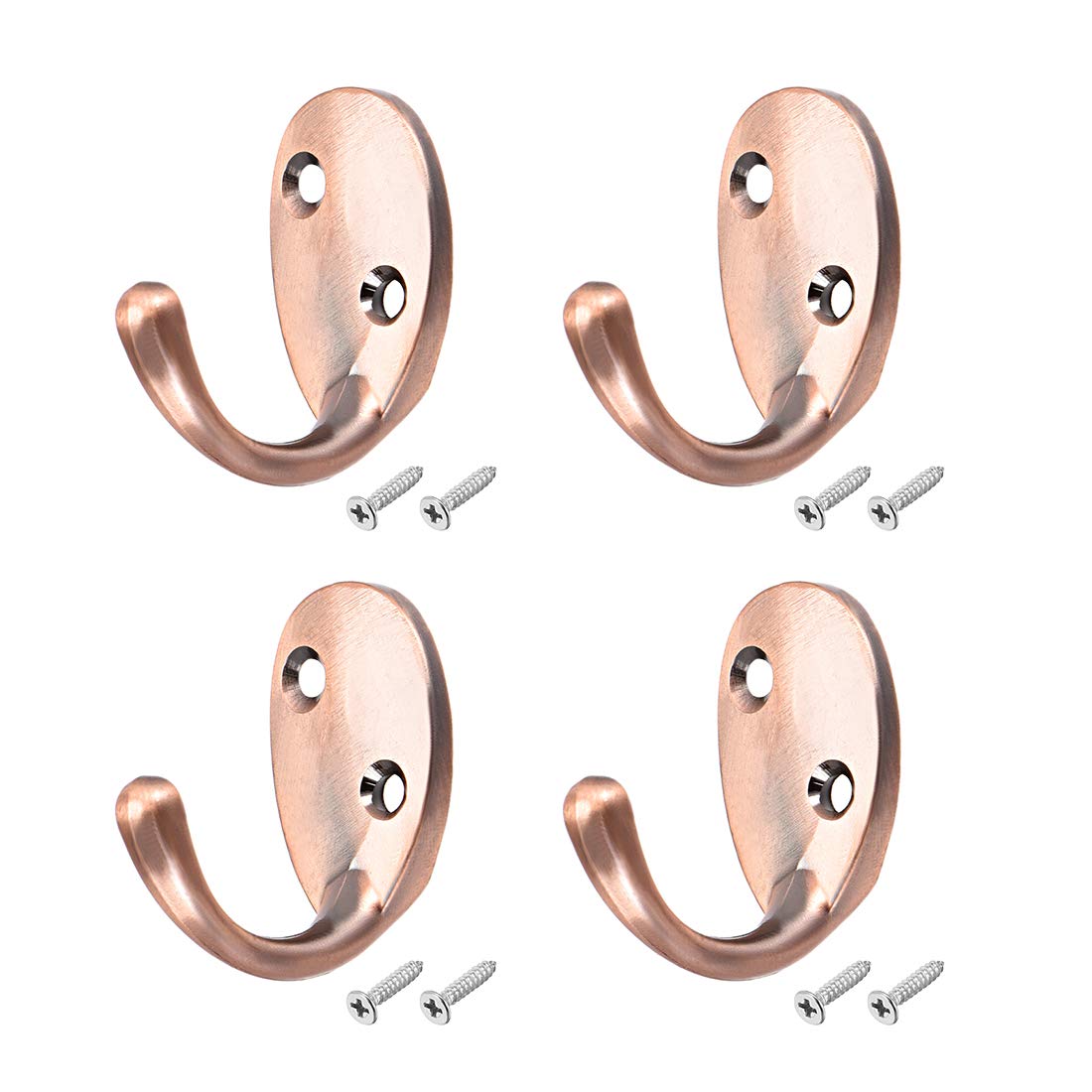 sourcing map 4 Pcs Wall Mounted Hook Robe Hooks Single Coat Hanger, Zinc Alloy, Copper Tone