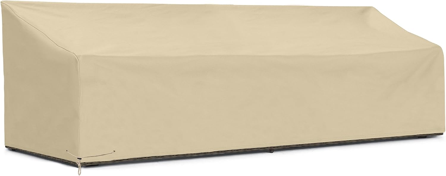 Amazon Com Sunpatio Outdoor Large Bench Cover 110 Inch Patio Veranda Sofa Cover With Waterproof Sealed Seam Patio Furniture Cover All Weather Protection Beige Garden Outdoor