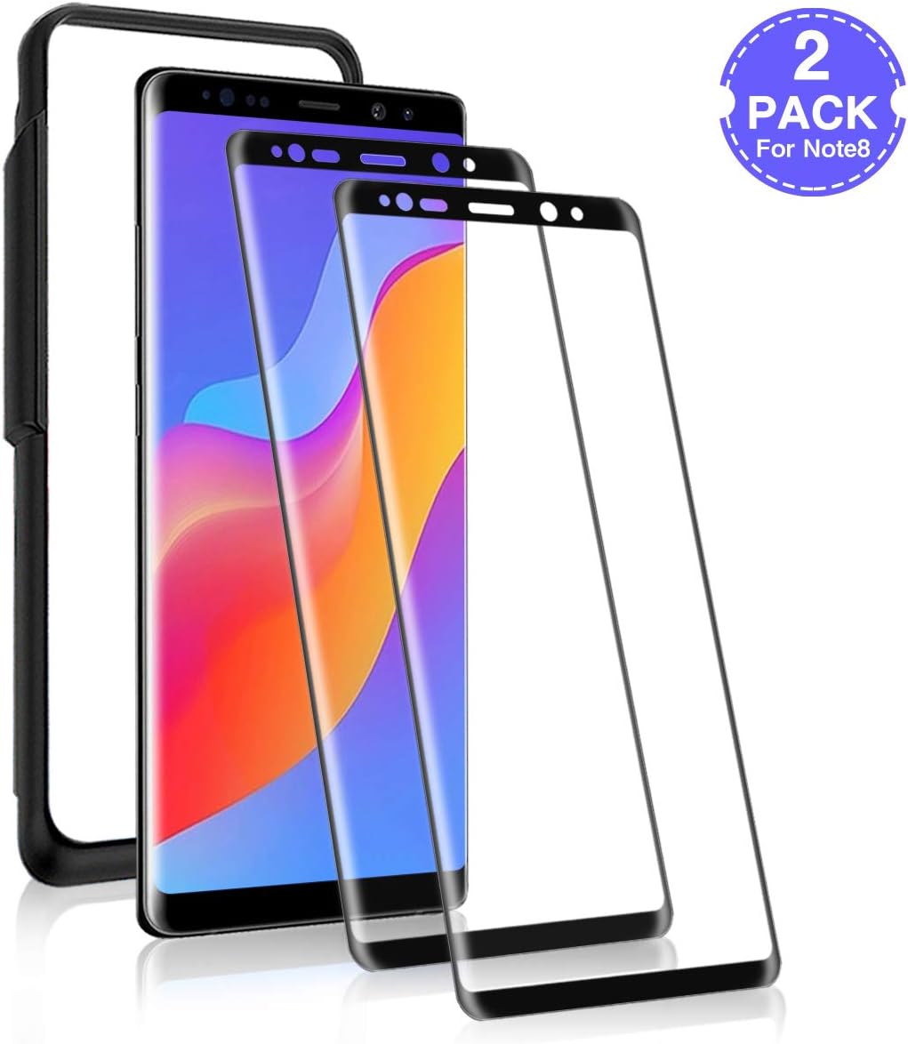 ALWXCP [2 PACK Galaxy Note 8 Screen Protector(Alignment Frame Tool),Tempered Glass Screen Protector for Samsung Galaxy Note 8 3D Curved Full Coverage/9H Hardness/HD Clear/Anti-oil-Black