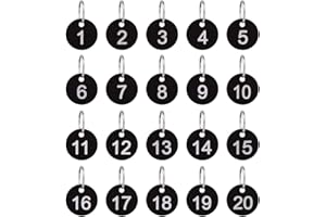 Numbers Tags 1-20, Dedoot 20 Pack 35mm Round Numbered Tags Plastic Small Key Tags 20 Numbered Keychains for Dormitory Keys House Lockers -Black