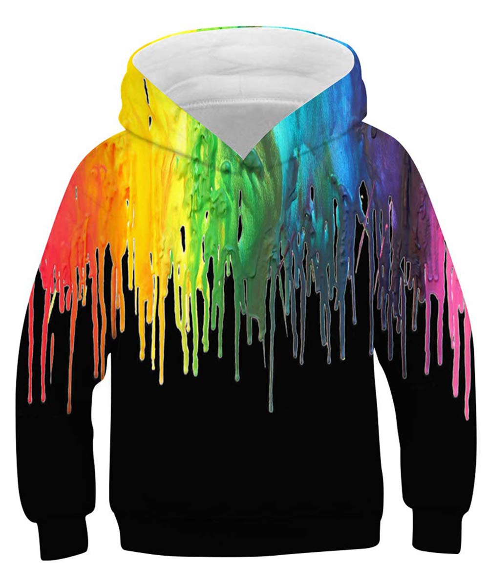 Boy\'s Designer Hoodies Colorful Paint Rainbow Crew Neck Thick Slippery Fashion Sweatshirts with Big Pocket Premium Quality Sweater for Gym School Daily (Black Melting,S)
