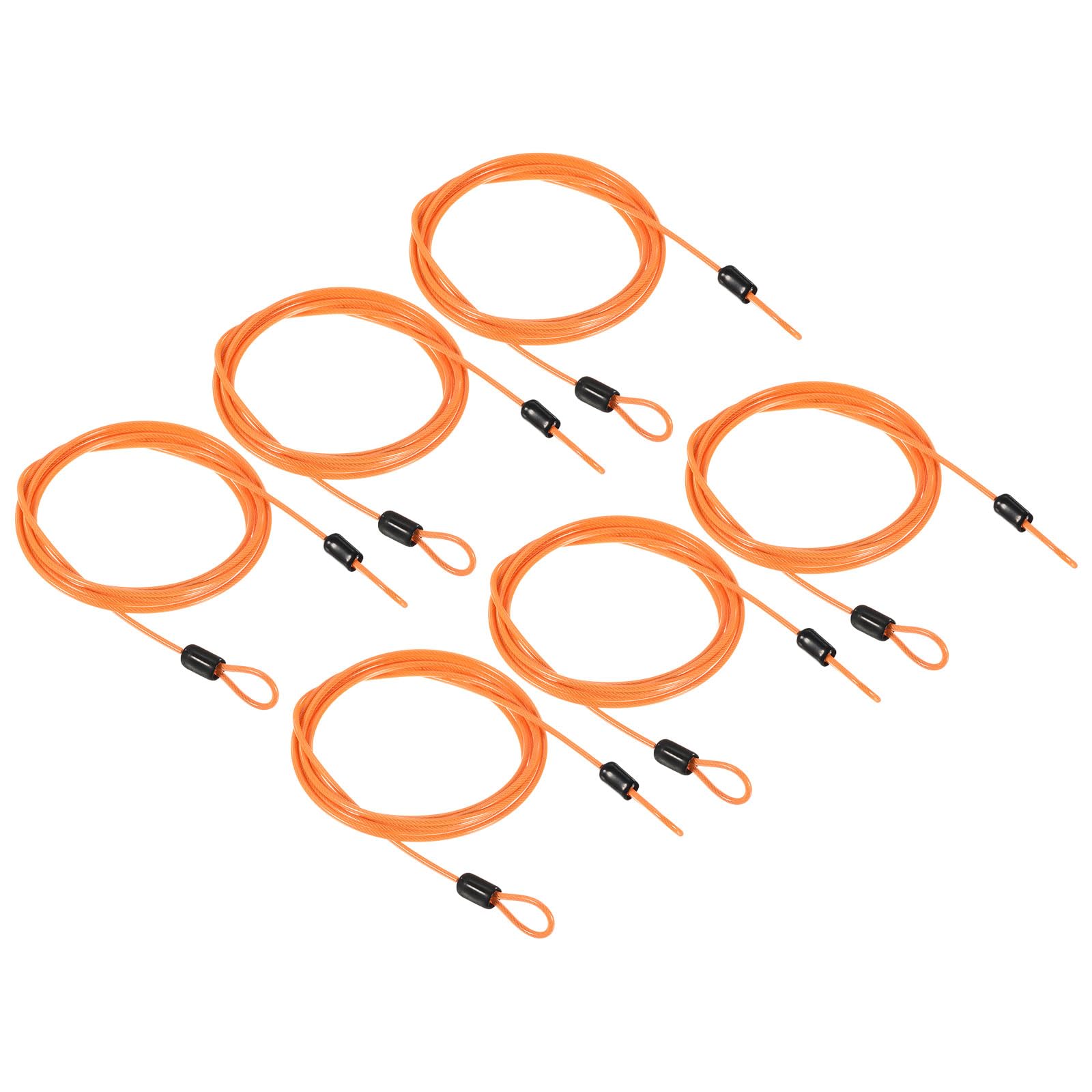 PATIKIL Security Cable 2.5mm x 2m/6.5ft, 6 Pack Coated Luggage Lock Wire Rope with Double Loop, Clear Orange