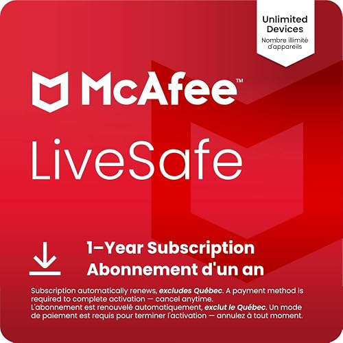 McAfee LiveSafe 2026 Ready | Unlimited Devices | Cybersecurity Software Includes Antivirus, Secure VPN, Password Manager, Dark Web Monitoring | 1 Year Subscription with Auto-Renewal | Online Code