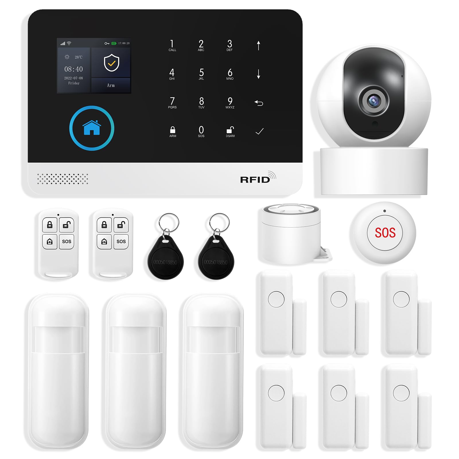 Home Security System with WiFi 2MP HD Secutity Camera,17 Piece Alarm Kits Home Security Camera System,Compatible with Alexa,Google Assistant, No Contract Required,
