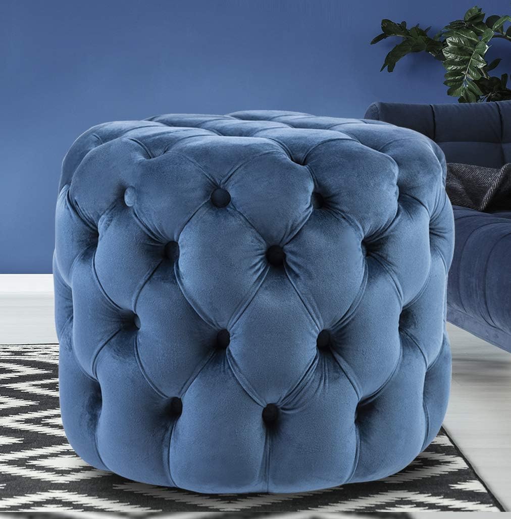 Amazon Com Good Gracious Round Tufted Velvet Ottoman Coffee Table 19 7 Inches Cocktail Mid Century Modern Ottoman Footrest For Living Room And Bedroom Navy Blue Furniture Decor