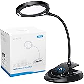 eSynic Magnifying Lamp with Light - 5X & 10X 110mm Large Lens with 15 LED Lights- USB-C Rechargeable & Flexible Gooseneck, Clamp&Base Dual Mount for Reading/Crafts/Repair [Acrylic Lens]