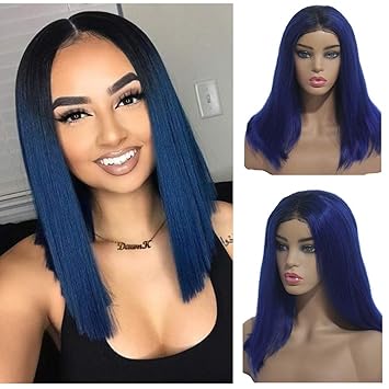 blue human hair wig
