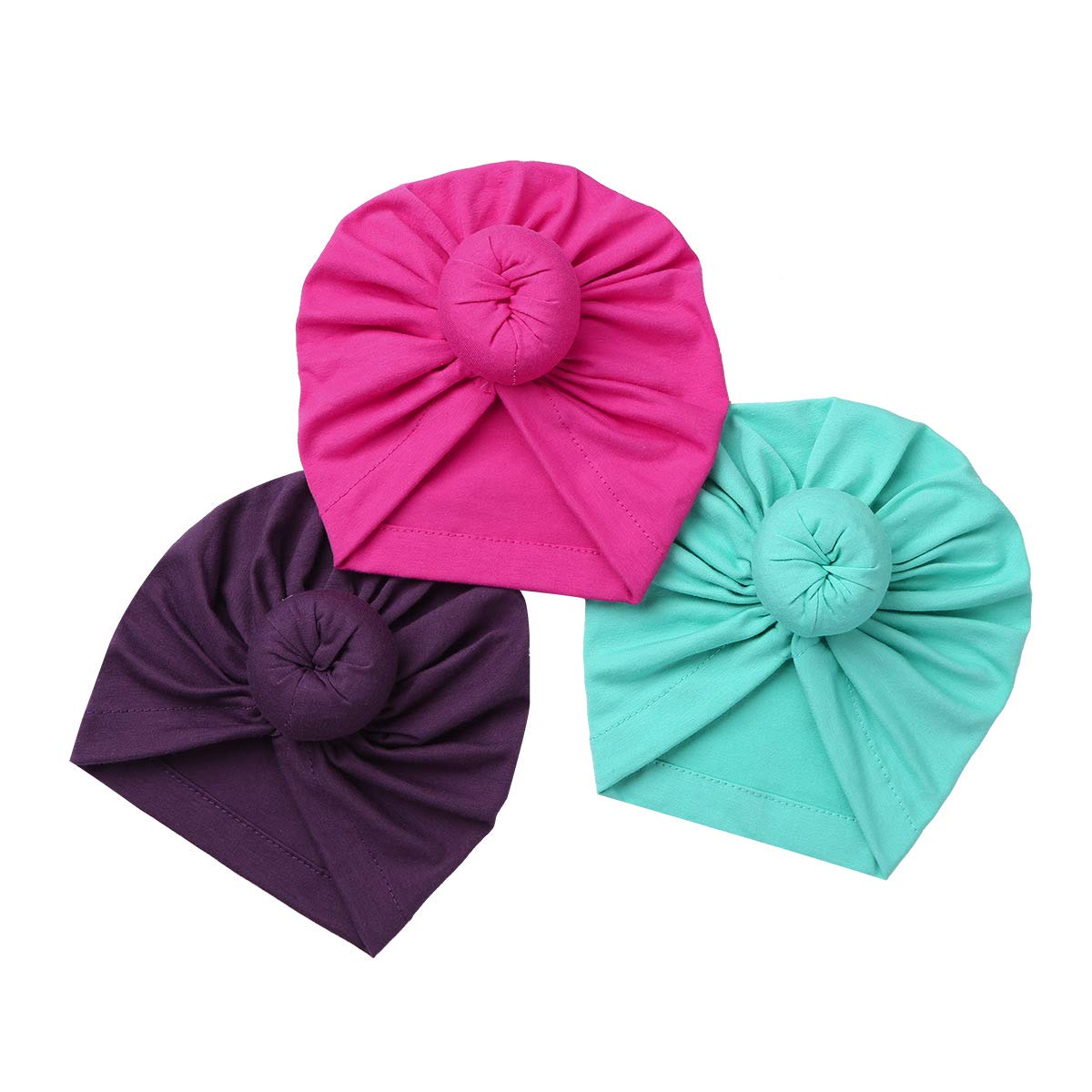 CHICTRY 3-Pack Newborn Baby Cotton Turban Knot Rabbit Headwrap Hospital Hat Cap Doughnut 01 One Size