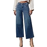Allimy Women's High Waisted Straight Ankle Wide Leg Ripped Jeans Frayed Hem Stretchy Capri Denim Pants