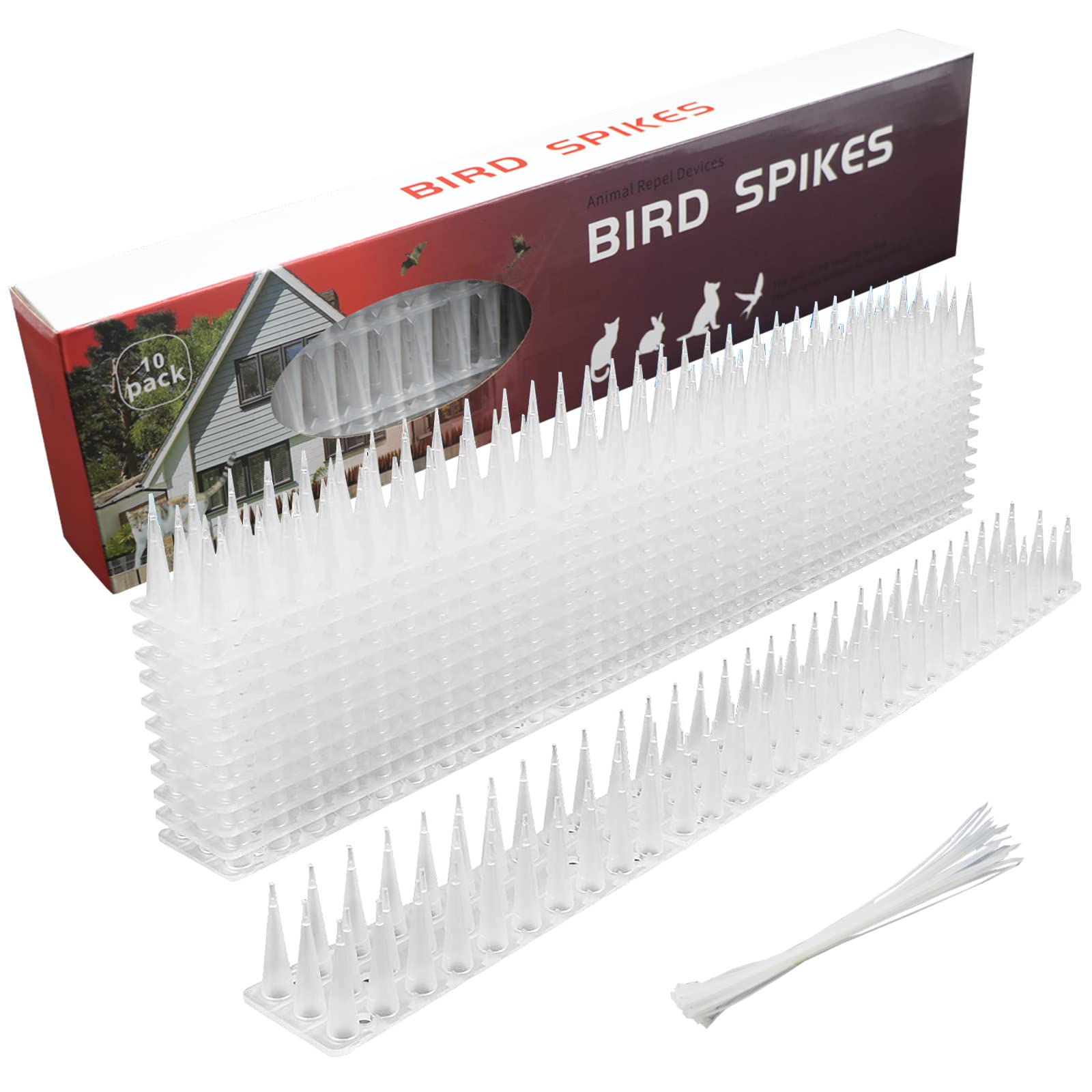 MAINOSHY 10PCS Plastic Bird Spikes for Pigeons Bird Repellent Fence Wall Spikes Cat Intruder Deterrent Bird Repellent Pigeon Spikes Anti Climb Spikes with Nylon Zip Ties for Squirrel Pigeon
