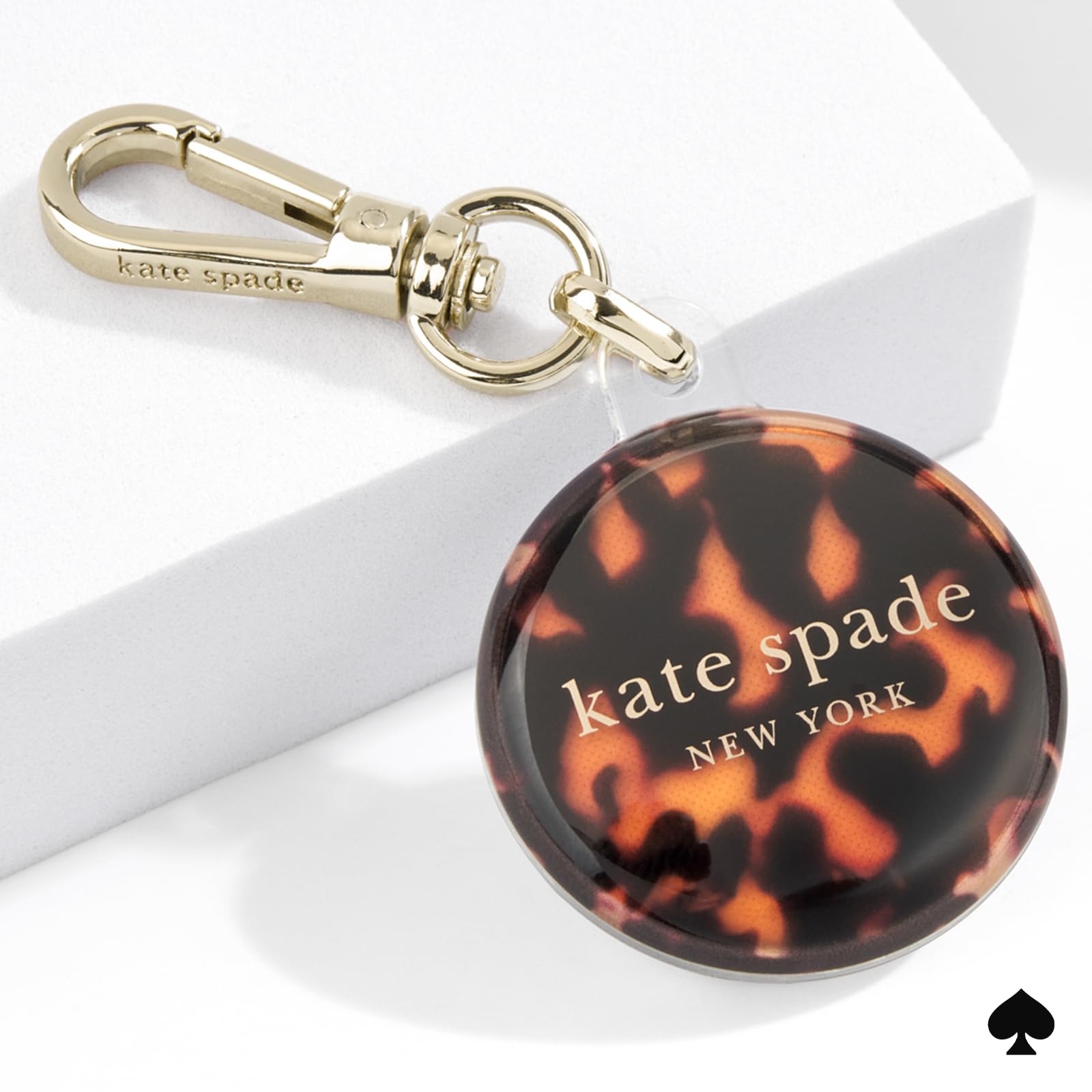 Kate Spade New York AirTag Holder with Gold Ring Clip - Protective Case for Apple AirTag - Tortoiseshell