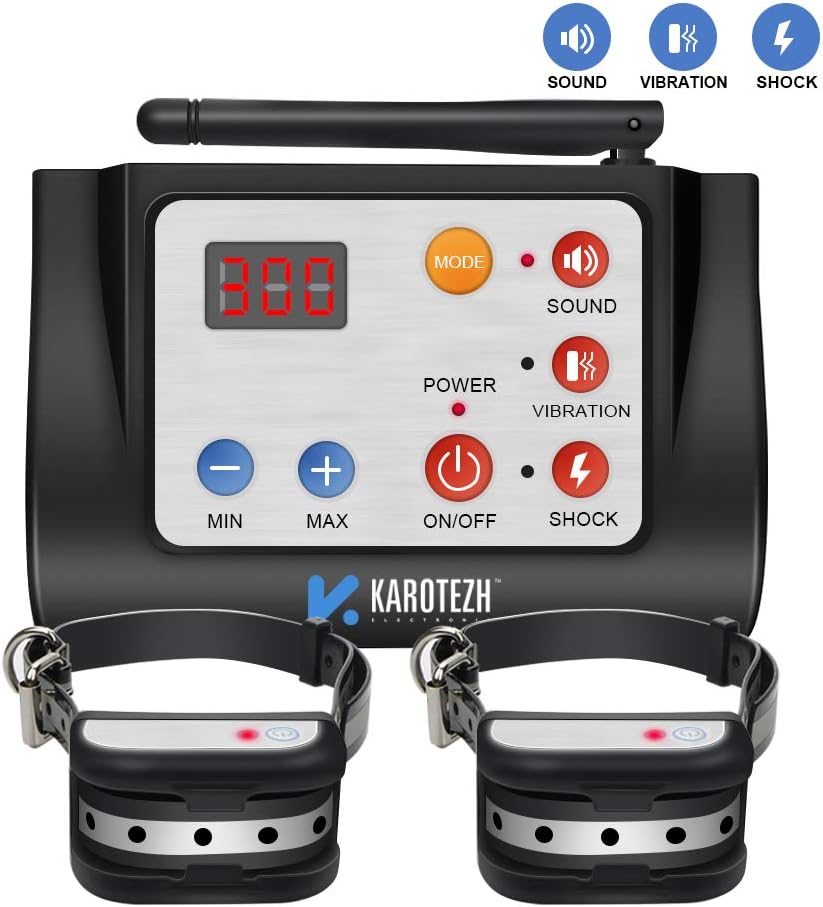 Karotezh Electric Dog Fence Wireless pet Containment System, 100% Safe & Easy to Install Pet Fence, Beep/Shock Dog Fence, Adjustable Control Range, for 2 Dogs Rechargeable & Waterproof Collars