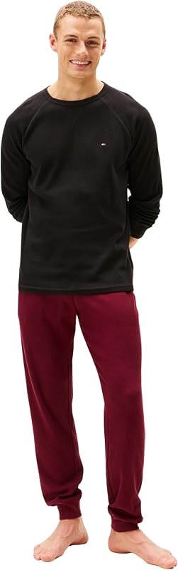 T-Shirt Manches Longues Homme Waffle avec Col Ras-du-Cou, Noir (Black), S — photo 4 sur 5