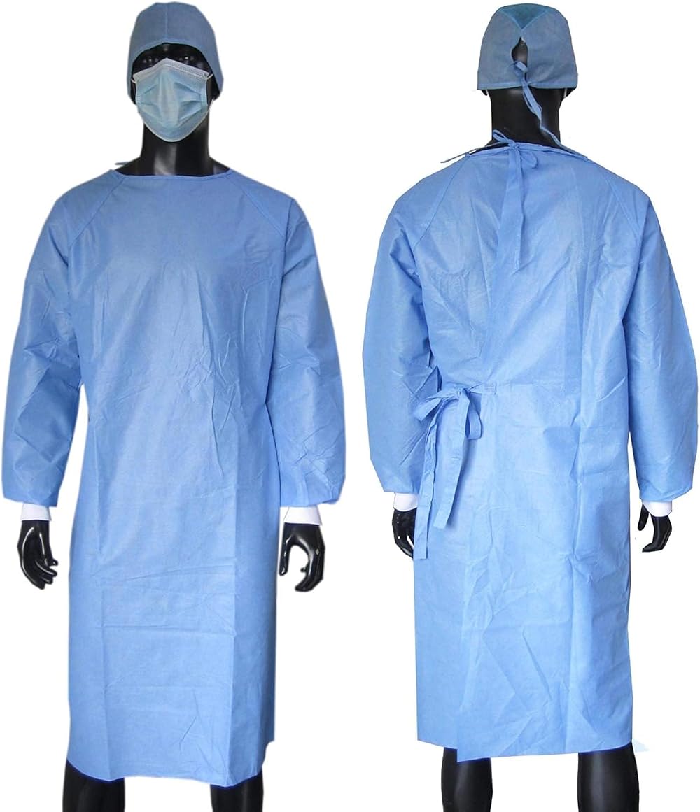 HOT BARGAINS 100x Disposable Isolation Gowns Blue Medical 40gsm Elastic Cuffs