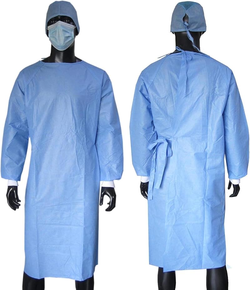 HOT BARGAINS 100x Disposable Isolation Gowns Blue Medical 40gsm Elastic Cuffs