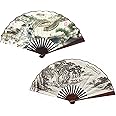 Fox Baby 2 Pcs Large Folding Fan,13 inch Bamboo Fabric Hand Fans with Chinese Traditional Painting for Performance,Decorations (Style_1)
